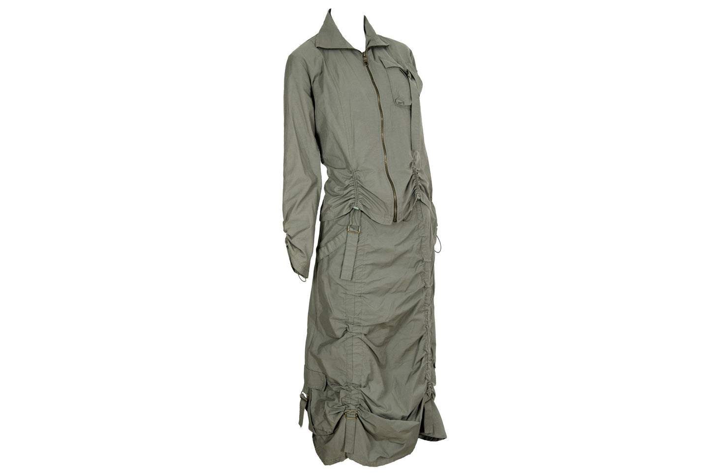 2000s French brand utility two piece set with ruched details / Made in France