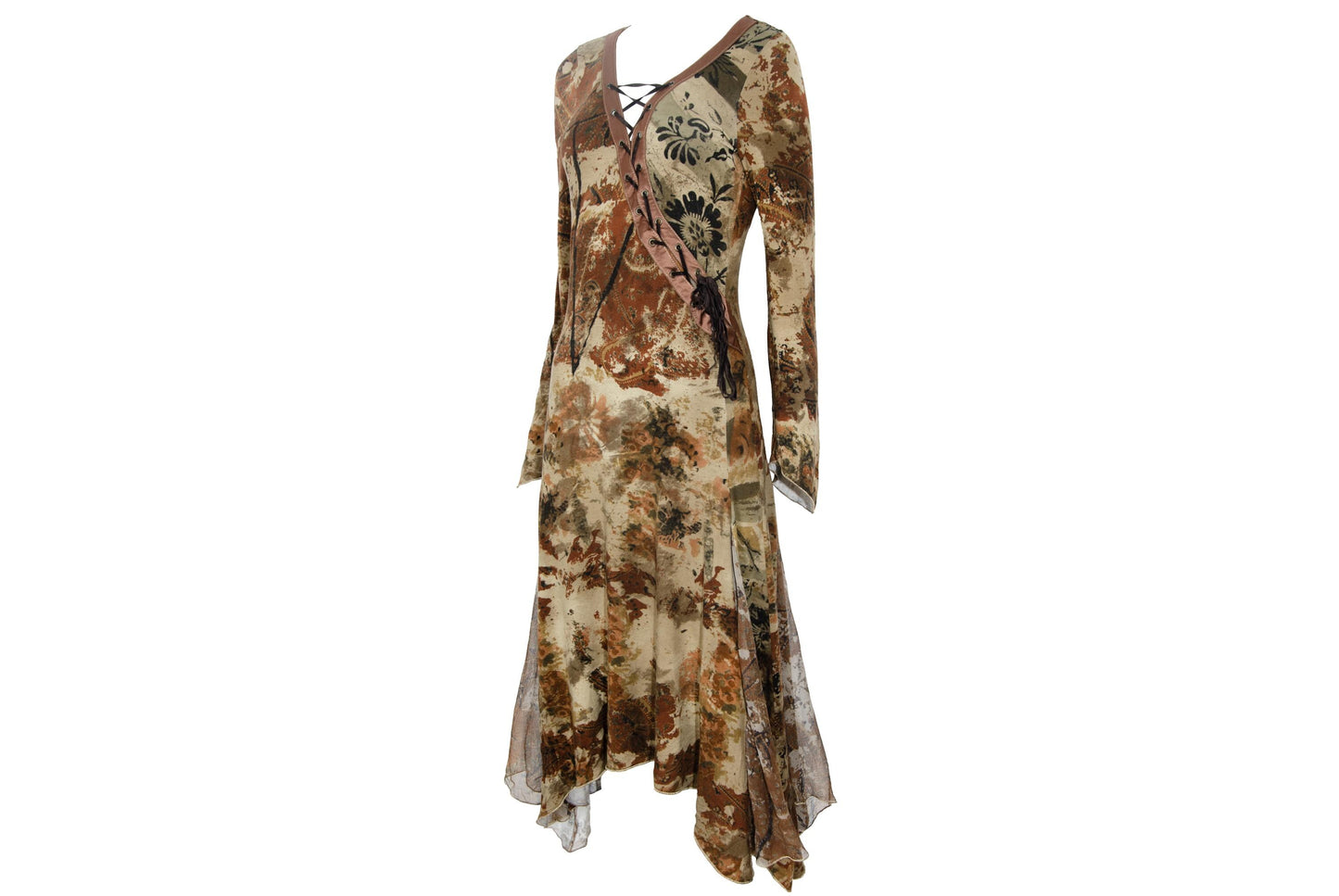 2000s Italian designer asymmetric lace-up corset neckline dress with silk details / Made in Italy