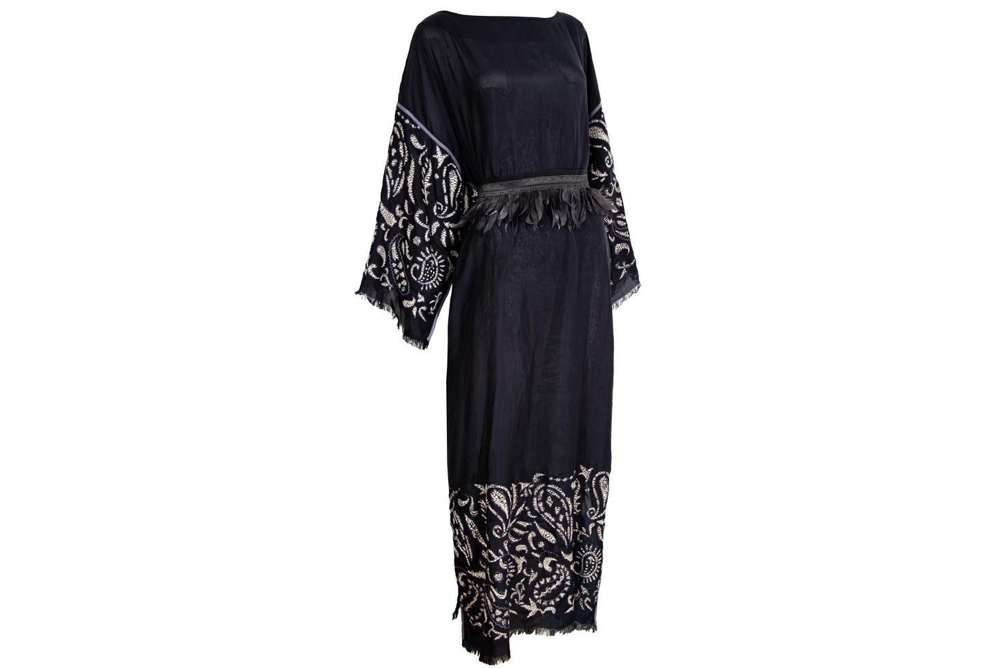 Vintage 100% silk embroidered kimono sleeves kaftan dress / Made in Italy