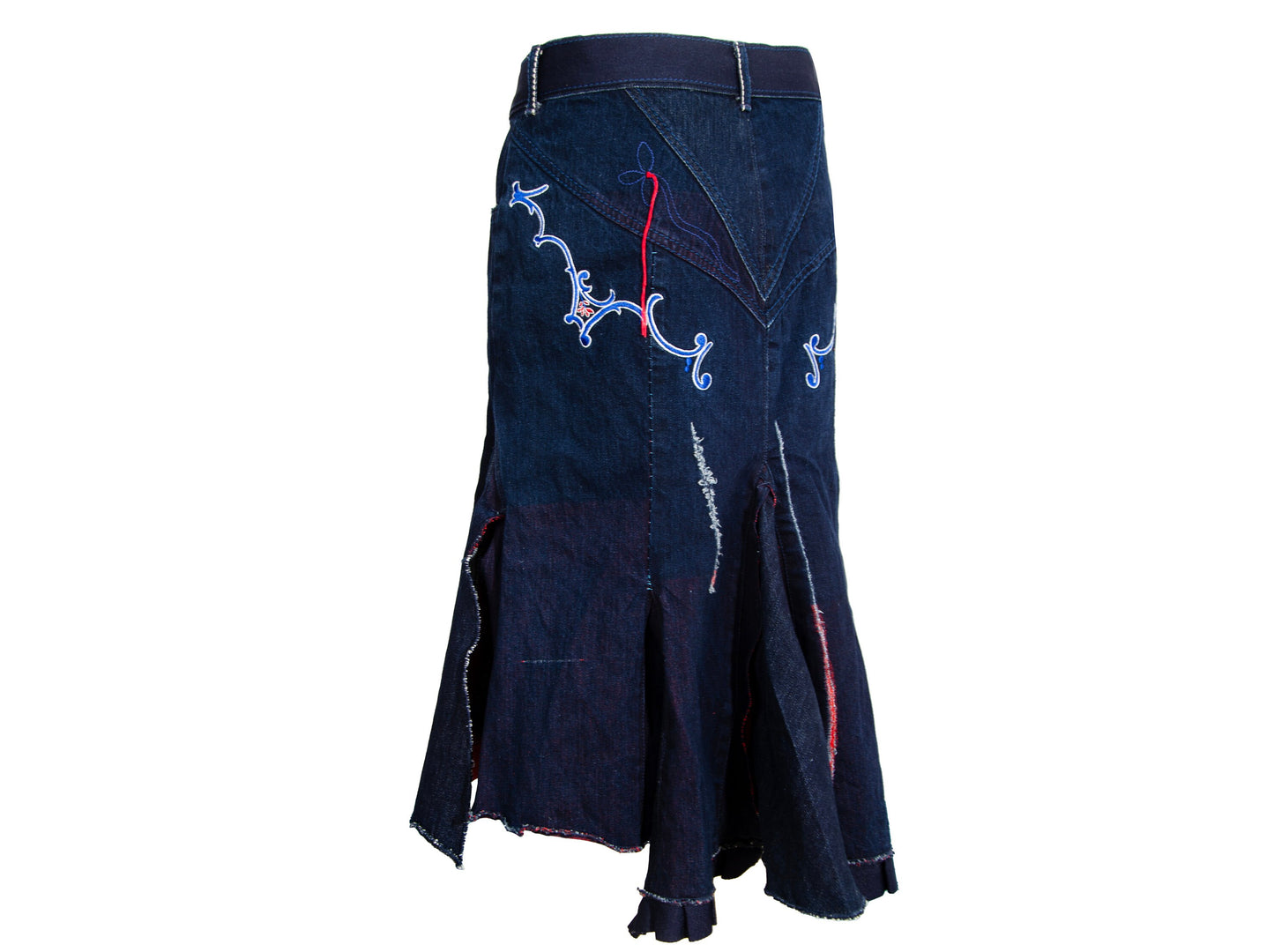 2000s Marithé + François girbaud zip front embroidered denim mermaid skirt