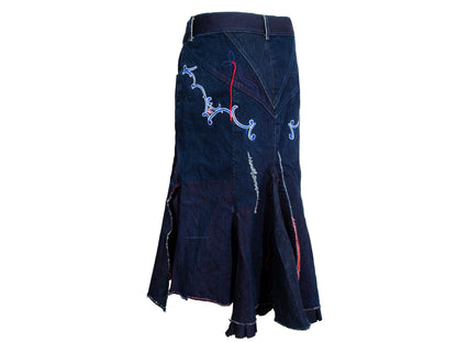 2000s Marithé + François girbaud zip front embroidered denim mermaid skirt