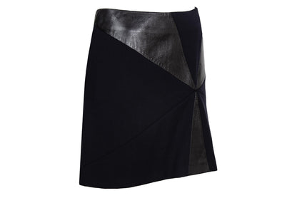 F/W 2001 Simultaneous avant garde black wool skirt with leather inserts / Made in Italy