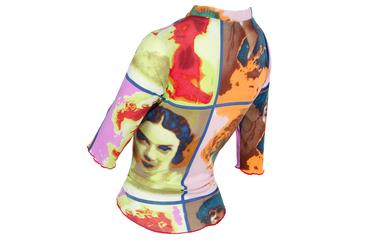 Vintage early 2000s pop art portraits Divina Marchesa print mesh top