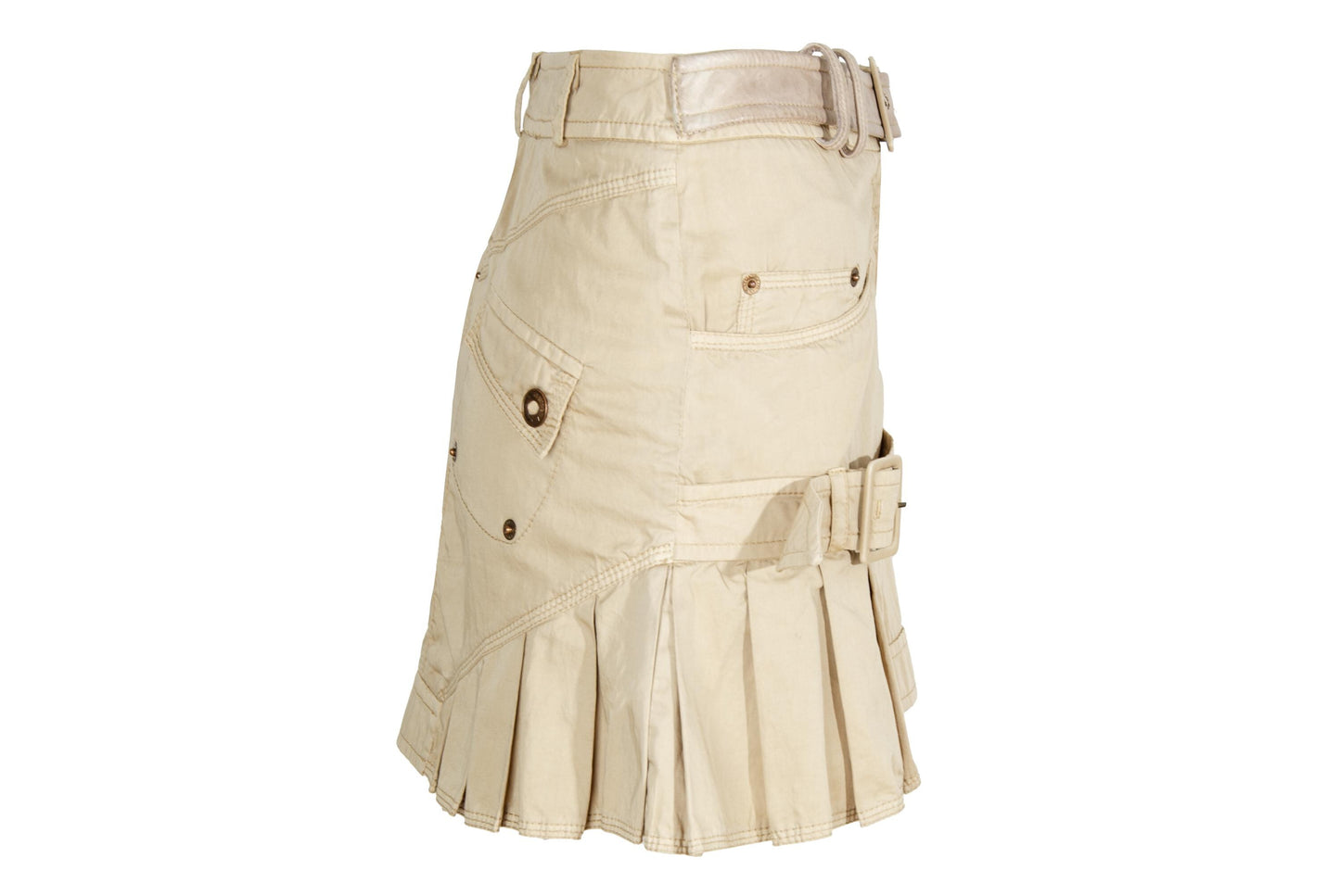 Vintage Gaetano Navarra asymmetrical army inspired mini skirt with leather belt - Made in Italy