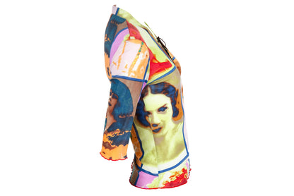 Vintage early 2000s pop art portraits Divina Marchesa print mesh top