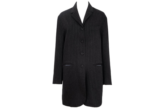 90s Romeo Gigli wool pinstripe dark charcoal long blazer / Made in Italy
