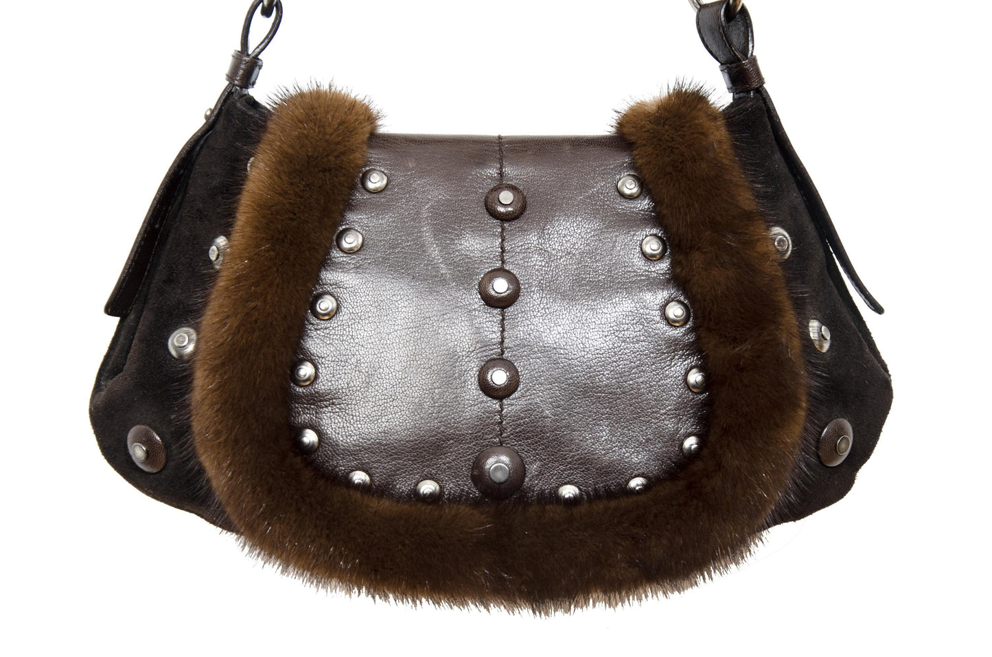 Vintage Yves Saint Laurent Tom Ford era suede mink trim fur shoulder bag