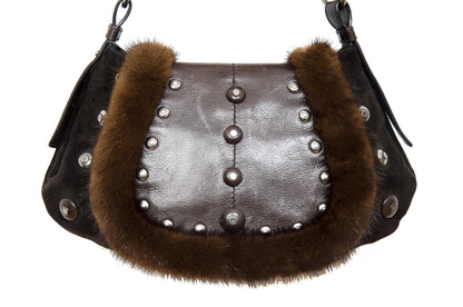 Vintage Yves Saint Laurent Tom Ford era suede mink trim fur shoulder bag