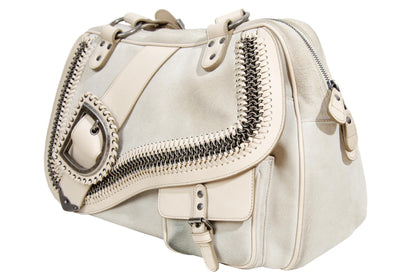 2005 Dior Gaucho bag Galliano era chainmail cream suede saddle bag / Made in Italy