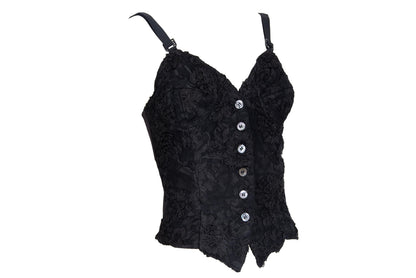 90s black floral lace leather back panel bustier / Made in Italy