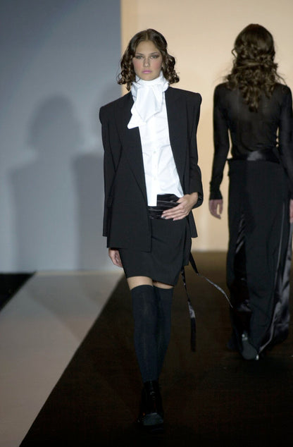 F/W 2001 Simultaneous black mini wrap skirt with pleated satin cummerbund waistband