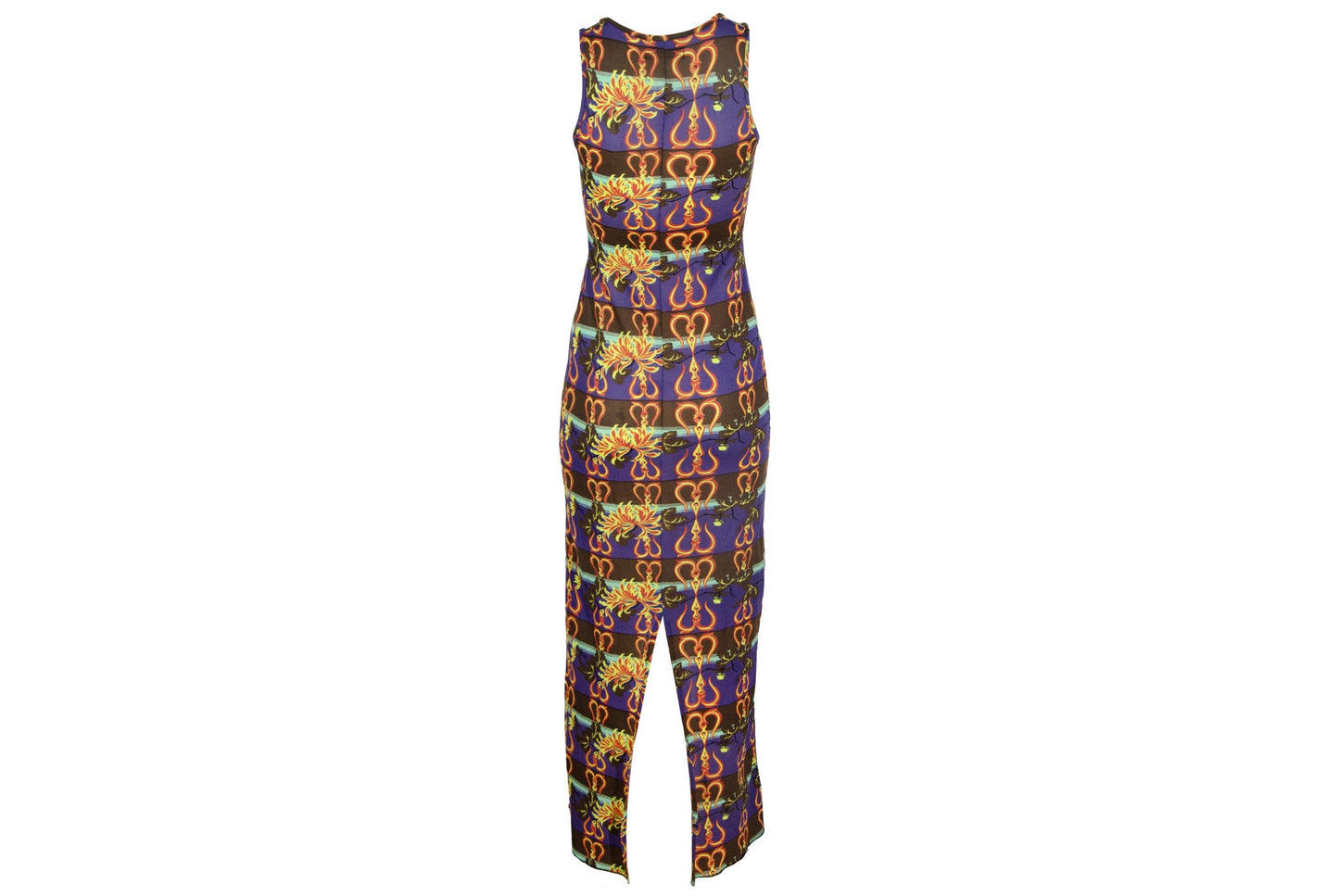 Vintage 90s Sleeveless Maxi Dress with Asian Inspired Print
