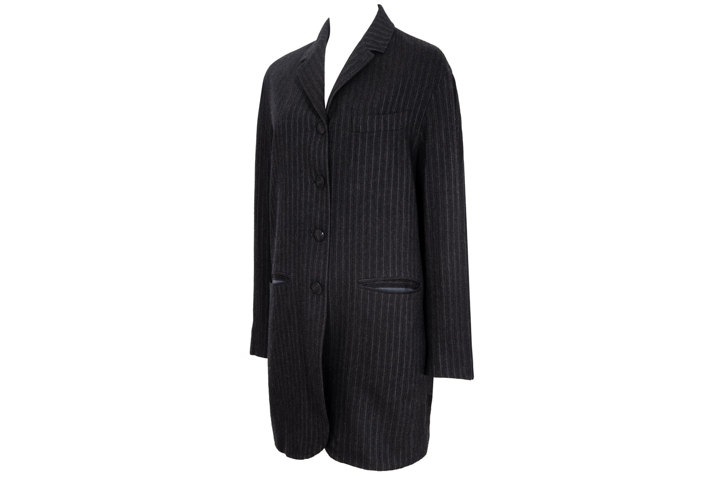 90s Romeo Gigli wool pinstripe dark charcoal long blazer / Made in Italy