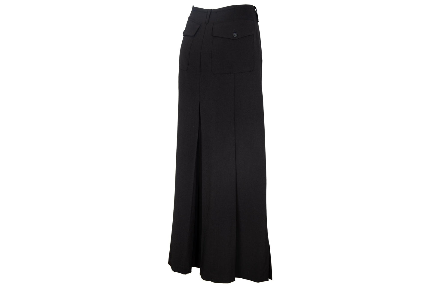 F/W 2001 Simultaneous black wool maxi skirt with back pleats and utilitarian patch pockets
