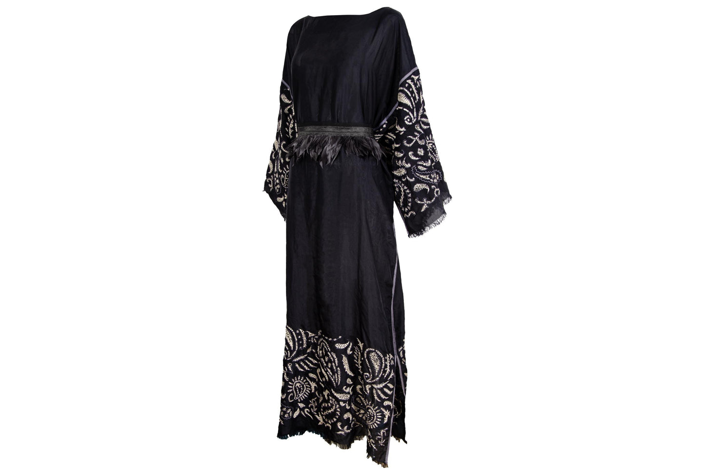 Vintage 100% silk embroidered kimono sleeves kaftan dress / Made in Italy