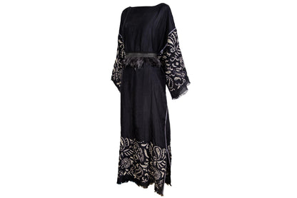 Vintage 100% silk embroidered kimono sleeves kaftan dress / Made in Italy