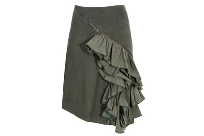 Vintage Collection Privée? khaki green military inspired asymmetrical ruffle skirt / Made in Italy