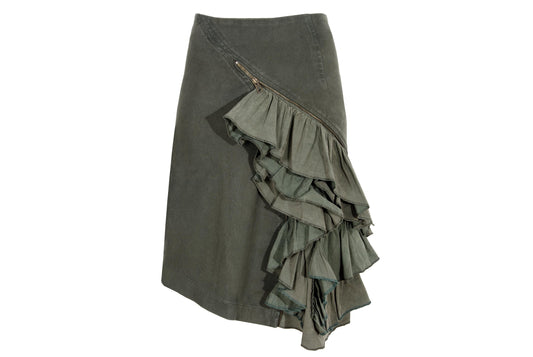 Vintage Collection Privée? khaki green military inspired asymmetrical ruffle skirt / Made in Italy