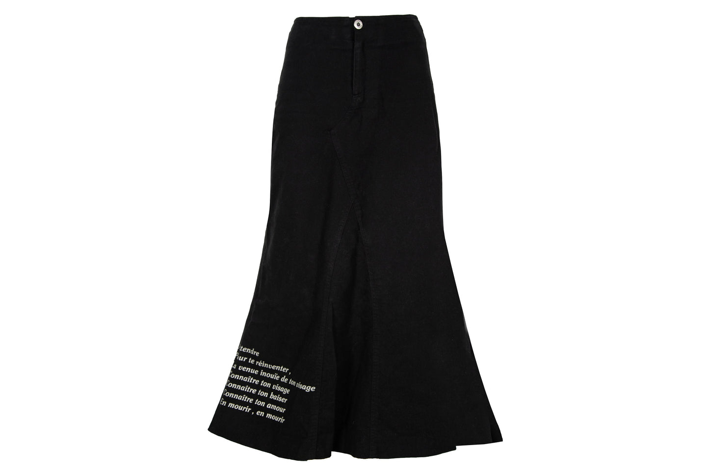 1990s printed message black cotton corset back maxi skirt - Made in Spain