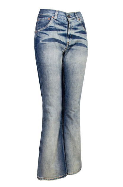 Early 2000s Levi's 525 flared jeans / Contrasted fading mid rise kick flare leg jeans
