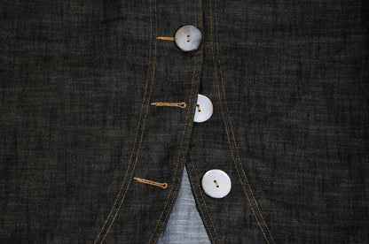 Vintage French designer oversized button front asymmetrical denim skirt - Made in France