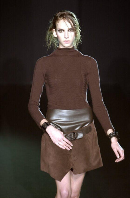 F/W 2002 Simultaneous suede and wool buckle belt skirt / Made in Italy