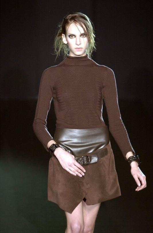 F/W 2002 Simultaneous suede and wool buckle belt skirt / Made in Italy