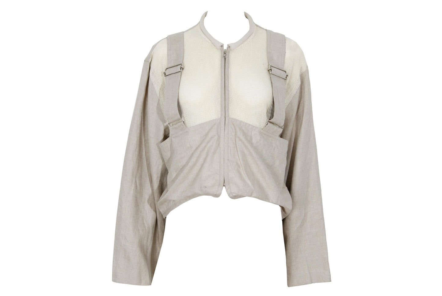 Vintage Japanese designer cropped harness linen jacket with mesh panels