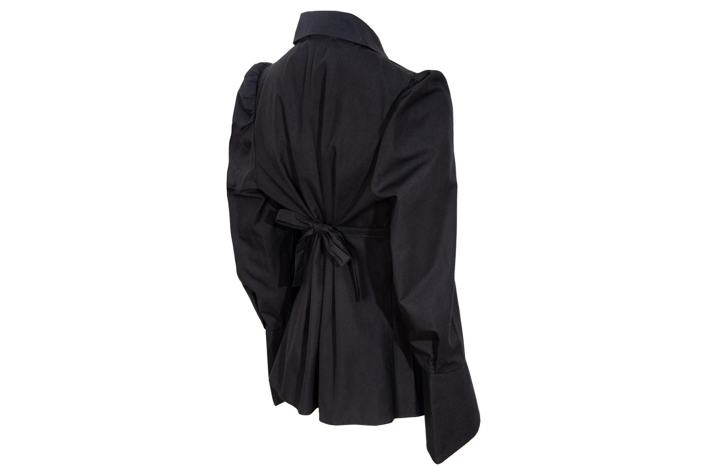 Vintage French brand black permanent pleats button front shirt with fabric appliqué details