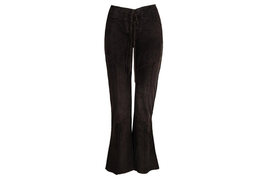 2000s low waisted brown suede corset bootcut pants / Made in Italy