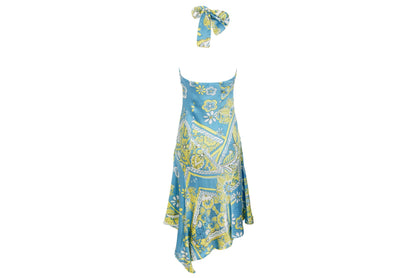 Vestido halter de sirena de seda 100% pura, bajo asimétrico y fluido, estilo vintage / Hecho en Italia