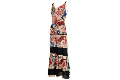 90s Spanish designer mesh portrait print maxi dress / Made in Spain