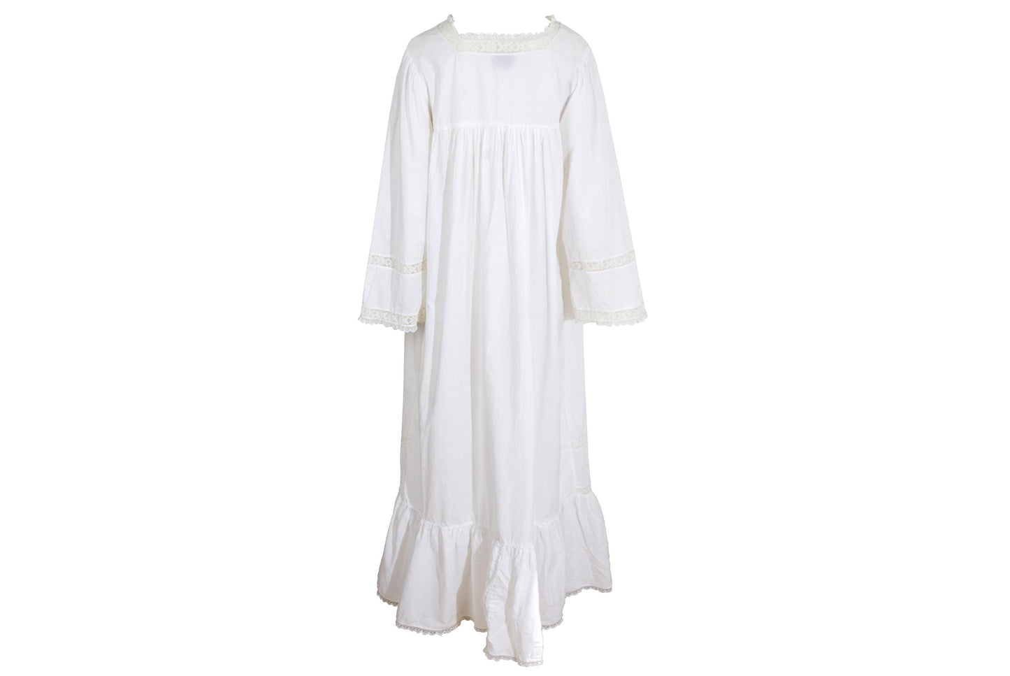 1970s Victorian revival square neck lace details white dress / Made in India