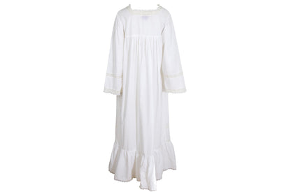 1970s Victorian revival square neck lace details white dress / Made in India