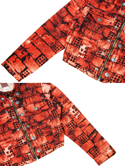 Jean Paul Gaultier "Fight Racism" red brick wall graffiti cropped jacket / Gaultier F/W 1997-1998 outerwear