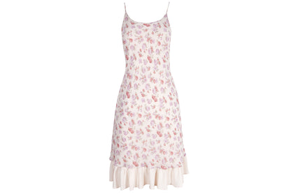 Vintage 100% silk floral print soft pink backless mini dress / Made in Italy