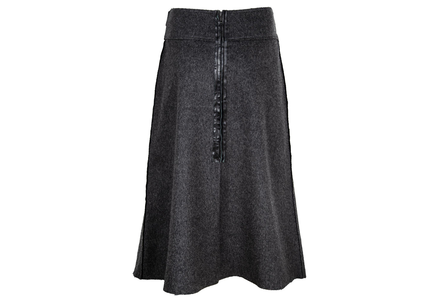 Vintage Collection Privée? gray wool skirt with oversized black leather belt - Made in Italy
