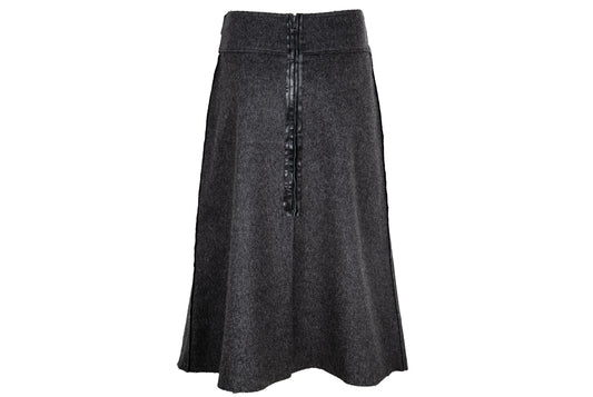 Vintage Collection Privée? gray wool skirt with oversized black leather belt - Made in Italy
