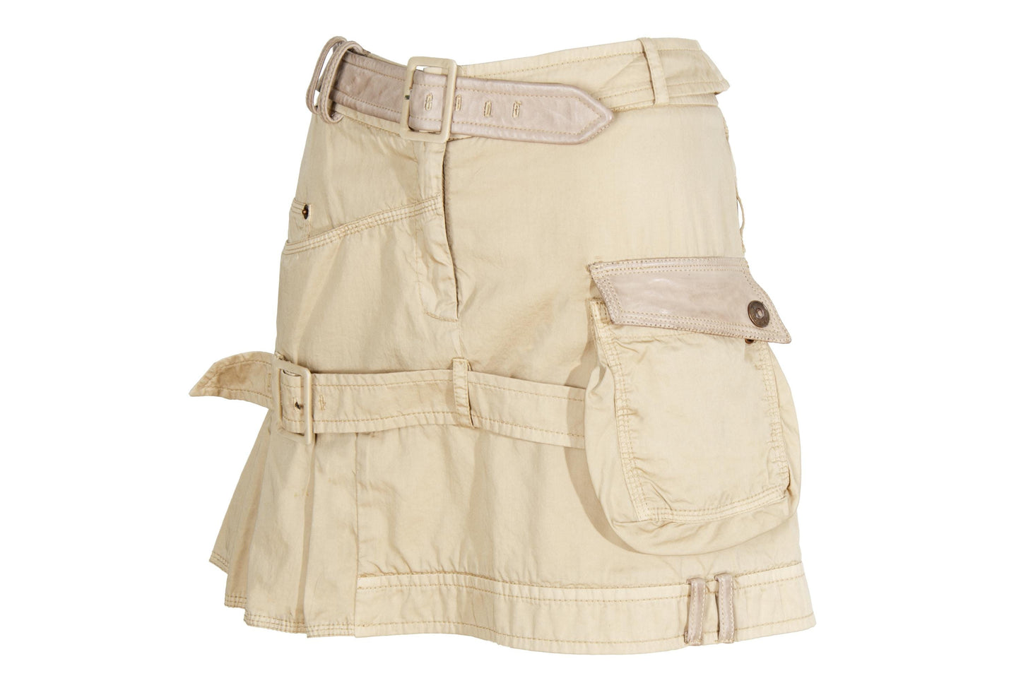 Vintage Gaetano Navarra asymmetrical army inspired mini skirt with leather belt - Made in Italy