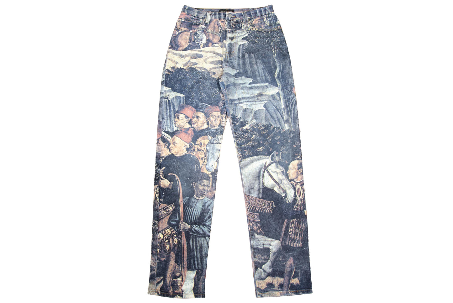 1990s medieval print jeans / High waisted straight tapered leg jeans / W29