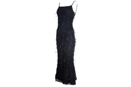 Vintage Amaya Arzuaga black mesh gown with shaggy nylon thread details / Made in Spain