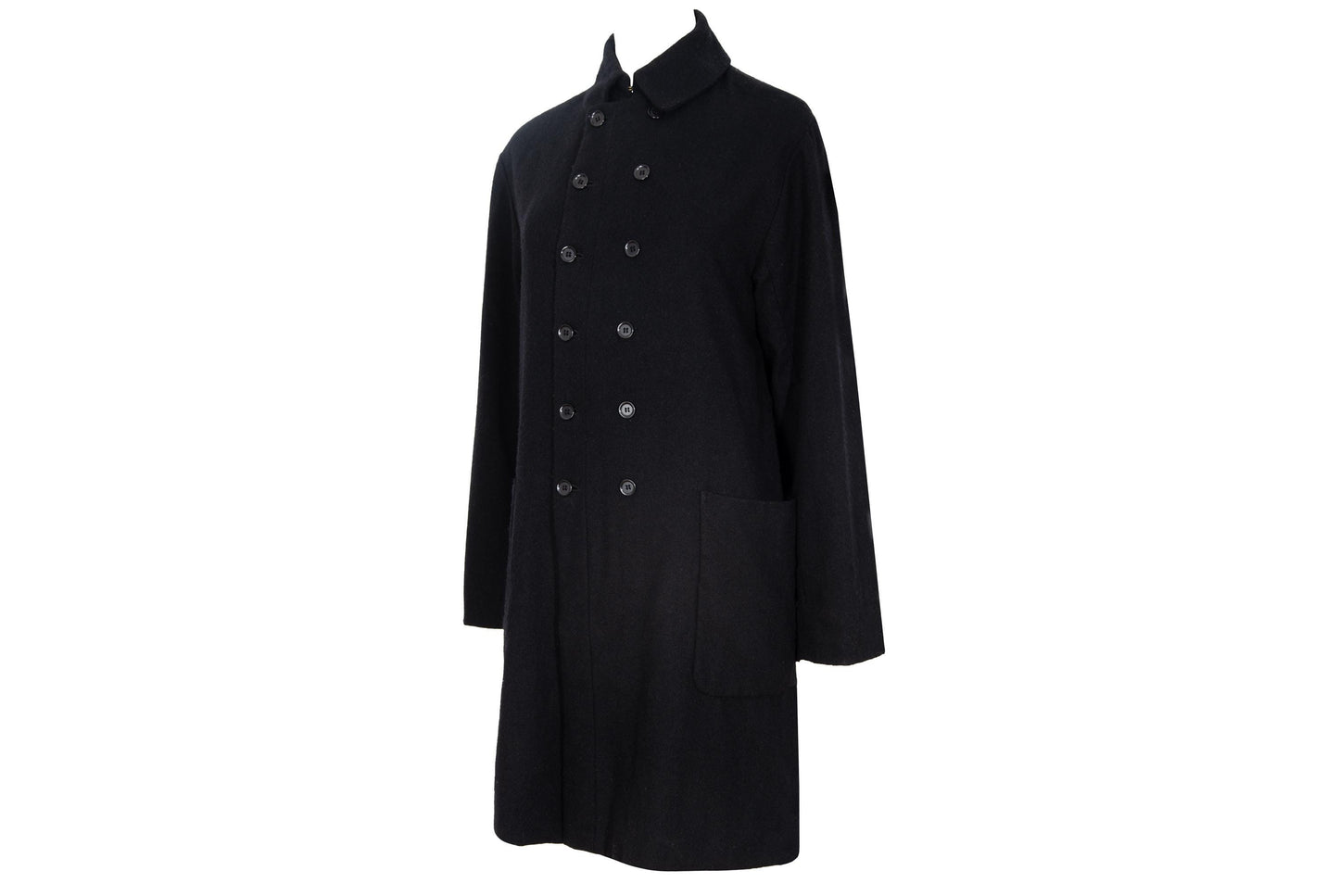 Pas de Calais black wool blend double breasted artisanal coat / Made in Japan