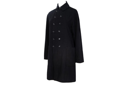 Pas de Calais black wool blend double breasted artisanal coat / Made in Japan