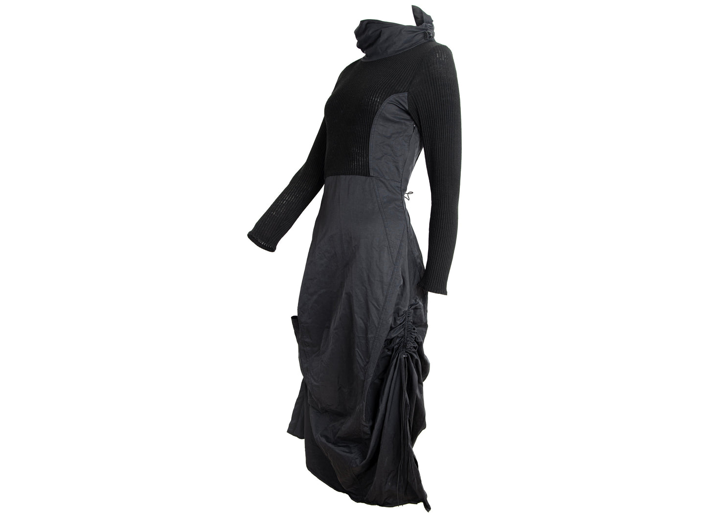 Vintage toggle drawstring asymmetrical technical nylon and rib knit parachute dress / Made in France