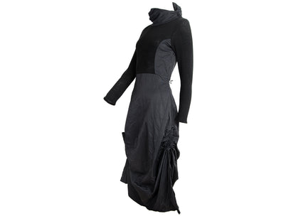 Vintage toggle drawstring asymmetrical technical nylon and rib knit parachute dress / Made in France