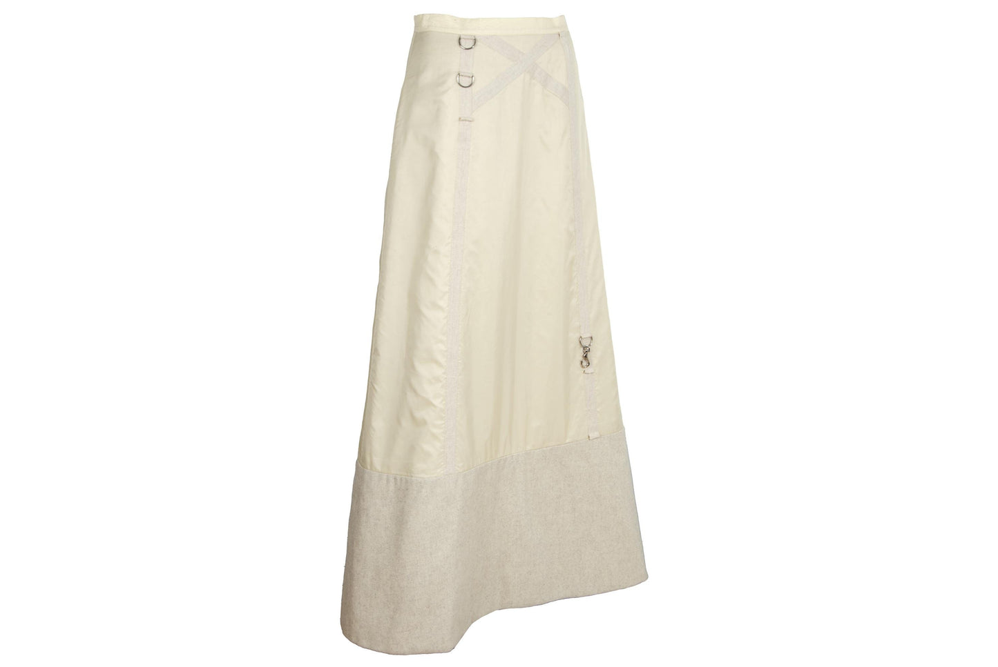 2000s Simultaneous Maxi Skirt, Beige Wool & Nylon, D-Ring Detail, Size S