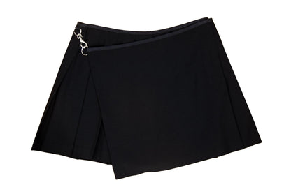 Vintage Simultaneous Asymmetric Pleated Wrap Skirt - Black Wool Blend - Size IT 44