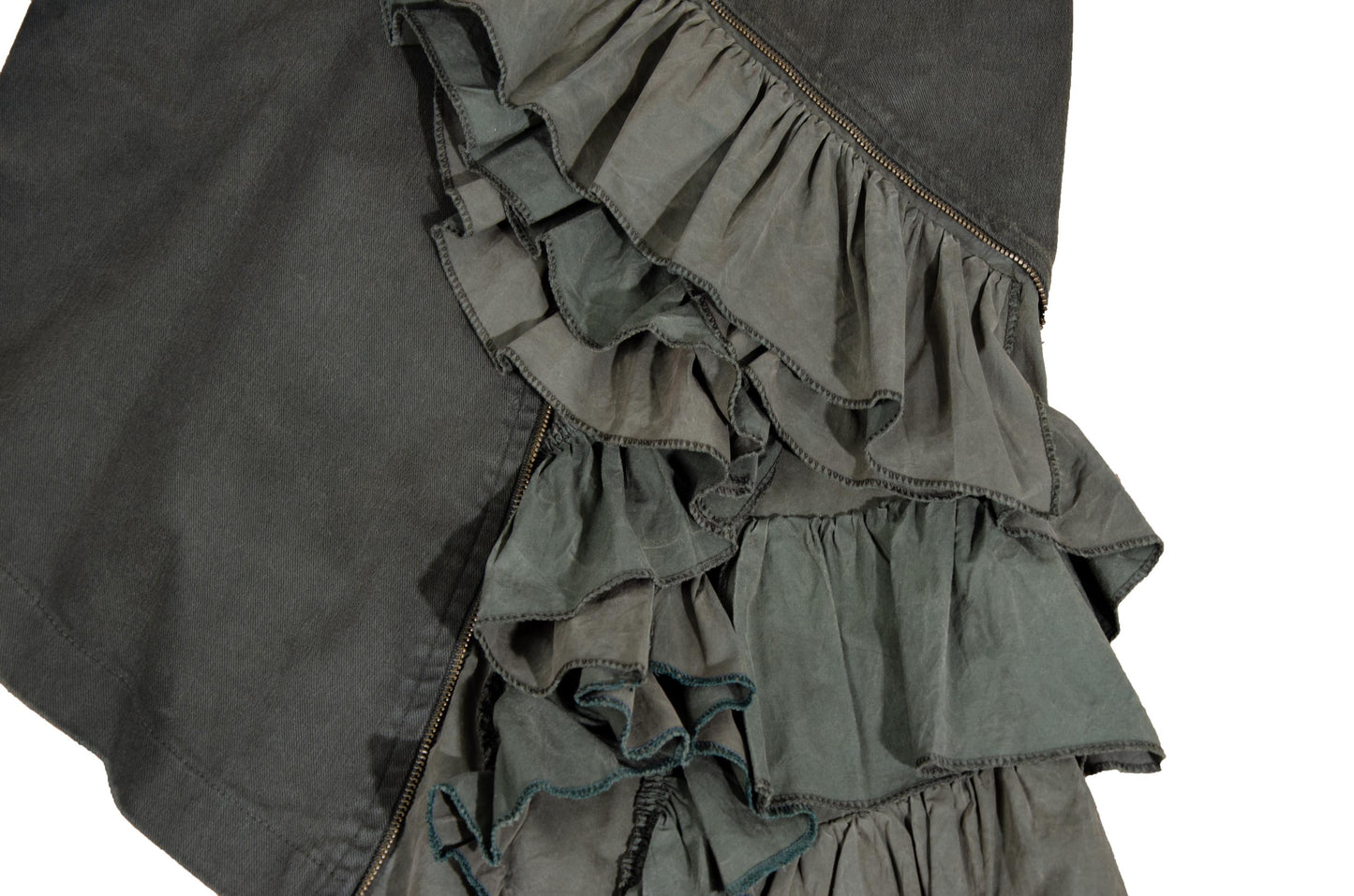 Vintage Collection Privée? khaki green military inspired asymmetrical ruffle skirt / Made in Italy
