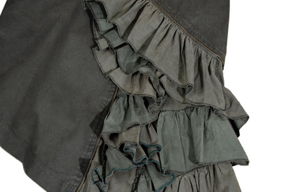 Vintage Collection Privée? khaki green military inspired asymmetrical ruffle skirt / Made in Italy
