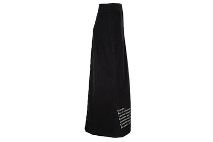 1990s printed message black cotton corset back maxi skirt - Made in Spain